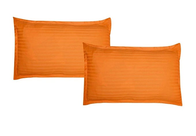 200 TC COTTON SATIN STRIPE PILLOW COVERS PILLOW CASES SET OF 2 18X28 INCHES ORANGE