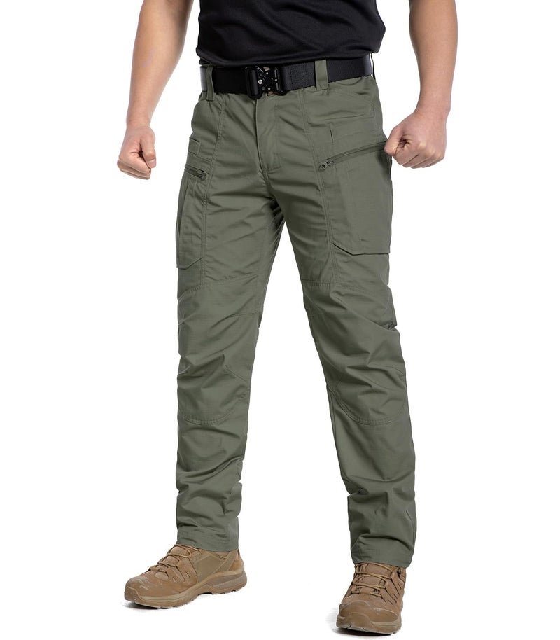 CARWORNIC Men's Rip-Stop Tactical Pants Lightweight Water Resistant Utility Work Pants Stretch EDC Uniform Military Cargo Pants for Outdoor Hiking Casual Construction Army Green - Image 2