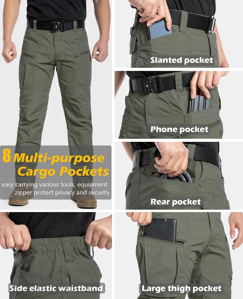 CARWORNIC Men's Rip-Stop Tactical Pants Lightweight Water Resistant Utility Work Pants Stretch EDC Uniform Military Cargo Pants for Outdoor Hiking Casual Construction Army Green - Image 4