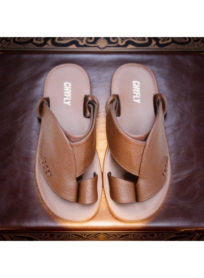 Men's Leather Casual Sandals, Open Toe Soft Strap Non Slip Rubber Sole Summer Daily Shoes - Image 1