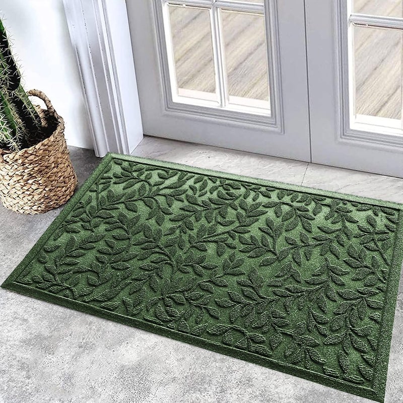 Bulijojo Sturdy Frontr Entrance Doormats,Durable Heavy Duty Welcome Mat,Thick Absorbent Natural Rubber Non Slip Mat,Easy Clean Entryway Mat Leaves Green 23"x35" - Image 1