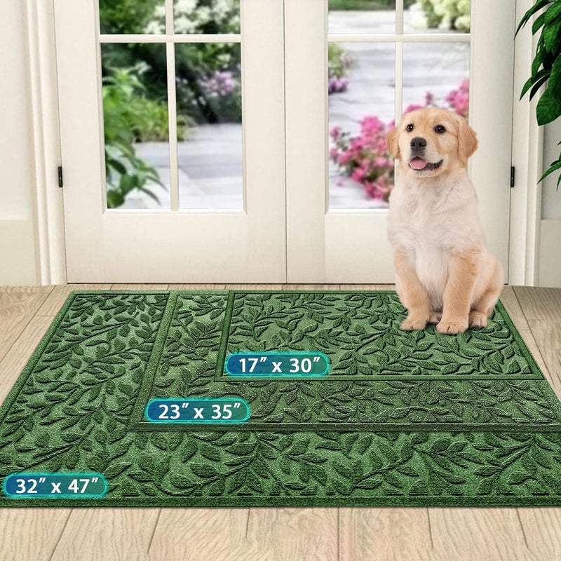 Bulijojo Sturdy Frontr Entrance Doormats,Durable Heavy Duty Welcome Mat,Thick Absorbent Natural Rubber Non Slip Mat,Easy Clean Entryway Mat Leaves Green 23"x35" - Image 2