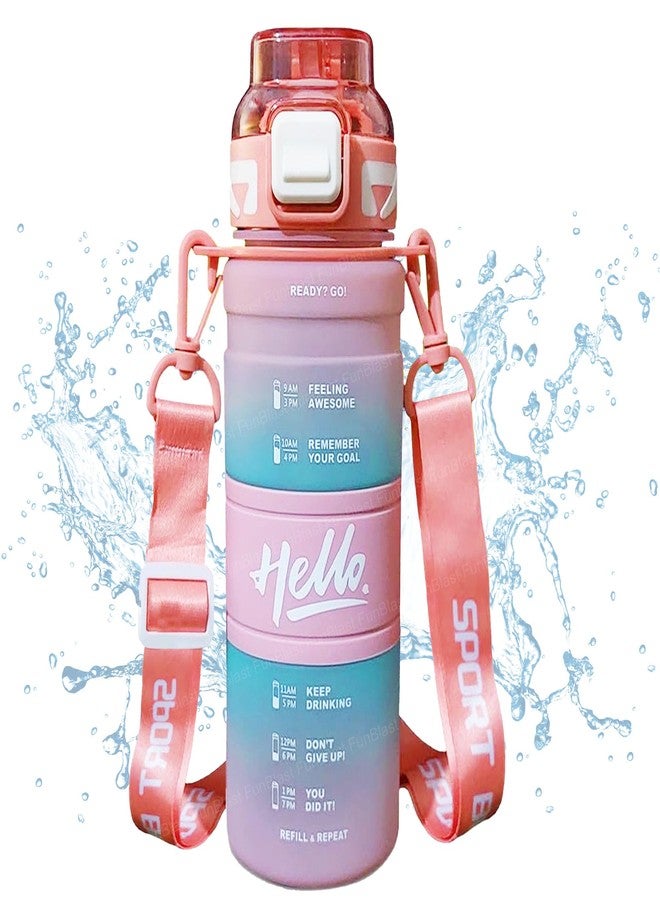 FunBlast Polypropylene 1 Litre Water Bottle - Sports Water Bottles With Time Marker, Gym Outdoor Sipper Bottle With Handle & Adjustable Strap, Leak Proof BPA Free Fitness Water Bottle (Multicolor-B) - Image 1