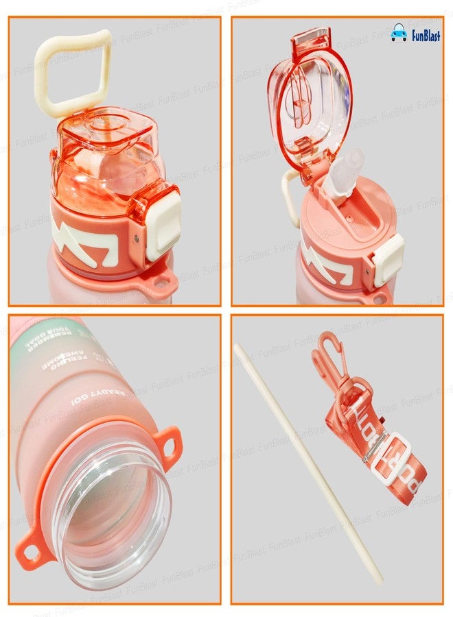 FunBlast Polypropylene 1 Litre Water Bottle - Sports Water Bottles With Time Marker, Gym Outdoor Sipper Bottle With Handle & Adjustable Strap, Leak Proof BPA Free Fitness Water Bottle (Multicolor-B) - Image 4
