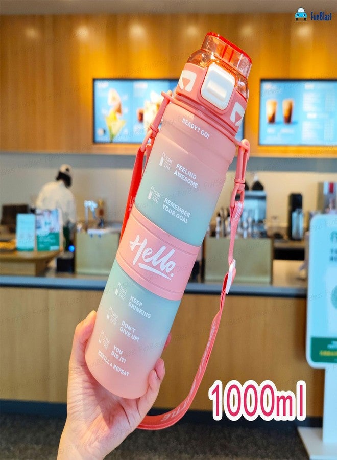 FunBlast Polypropylene 1 Litre Water Bottle - Sports Water Bottles With Time Marker, Gym Outdoor Sipper Bottle With Handle & Adjustable Strap, Leak Proof BPA Free Fitness Water Bottle (Multicolor-B) - Image 5