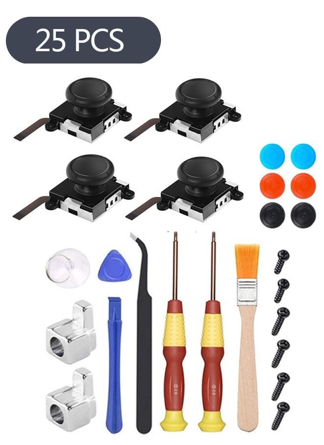 Generic - 25Pcs Joystick Replacement for Nintendo Switch Joycon Set, Switch Analog Stick Parts for Nintendo Switch Joy Con Controller Thumbstic, Full Repair Tool Kit, 2 Metal Lock Buckles, 2 Jon Con Replacement - Image 1