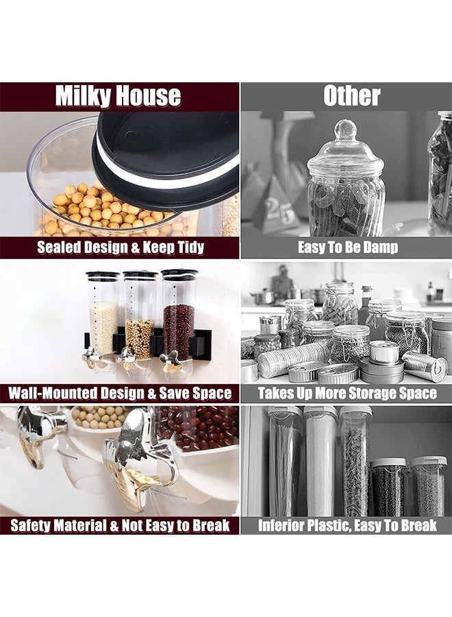 Arabest 2 Pack Cereal Dispensers, Wall Mounted Food Dispenser Large Capacity Candy Dispenser, Double Dry Food Dispensers Wall Mount, Grain Dispenser for Kitchen Storage Oatmeal Snack Coffee Beans Candy, Silver - Image 5