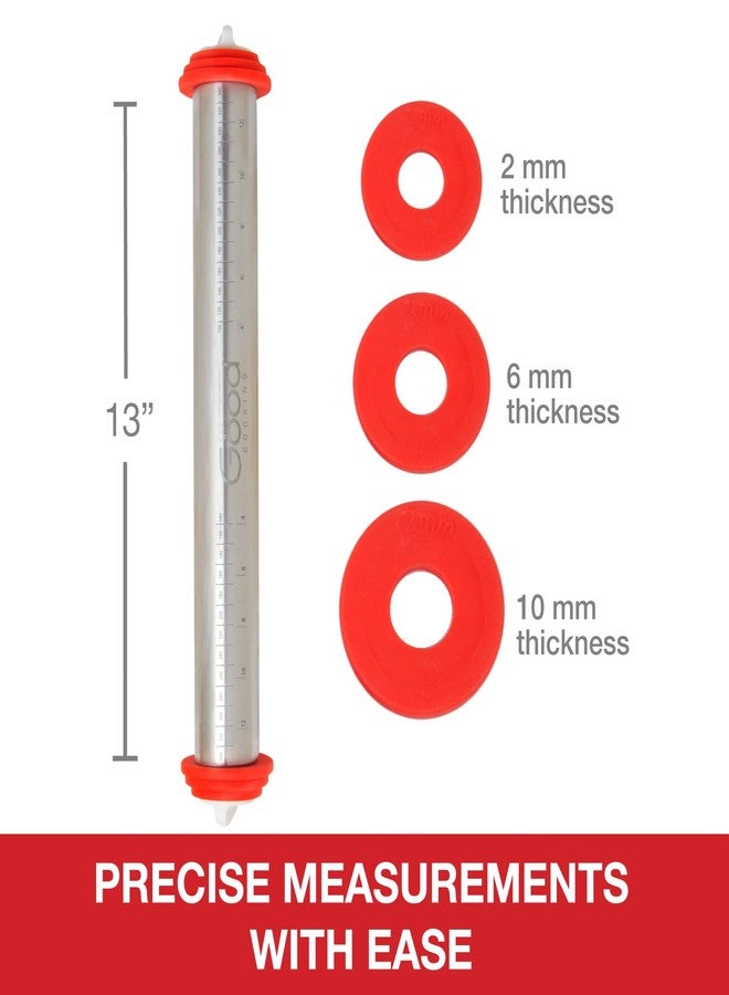 Good Cooking Adjustable XL Pastry Rolling Pin w/ 3 Spacer Rings - Heavy Duty NonStick Stainless Steel French Roller 17" Barrel - Adjust Dough Height for Baking XMAS Holiday Cookies & Desserts- Kitchen Essential - Image 2