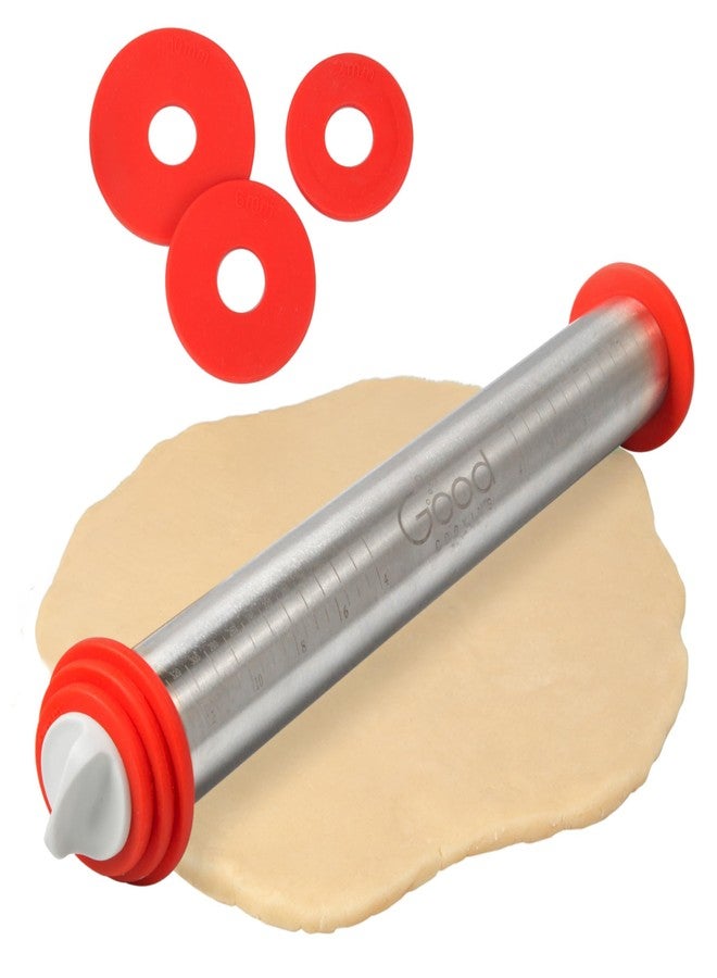 Good Cooking Adjustable XL Pastry Rolling Pin w/ 3 Spacer Rings - Heavy Duty NonStick Stainless Steel French Roller 17" Barrel - Adjust Dough Height for Baking XMAS Holiday Cookies & Desserts- Kitchen Essential - Image 1