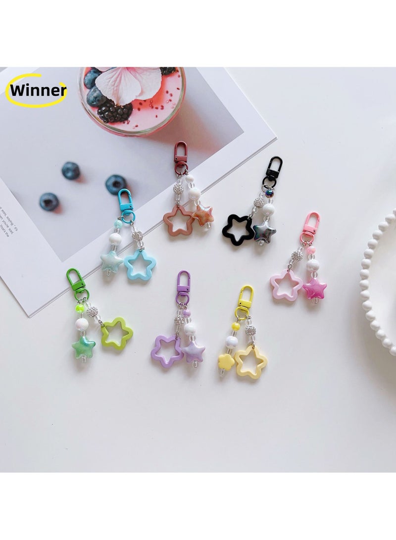 Winner 7pcs Star Keychain,Colorful Keychain Charms Small keychain Bag Keychain Accessories,Aesthetic Keychain Star Pearls Beads Decorative Pendant,Cute Keychains for Women Purse Backpack Handbags Gift - Image 1