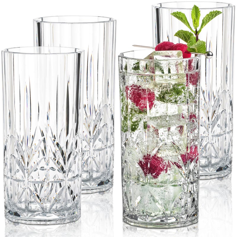 Bravario Unbreakable Plastic Drinking Water Tumblers Dishwasher Safe 100 Tritan Glasses BPAFree Shatterproof Outdoor Highball Drinkware 18 oz Set of 4