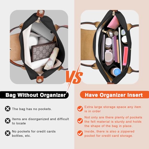 LOUKAYCCI Purse Organizer Insert for Longchamp Le Pliage M Handbag Insert Felt Long Champ Tote Bag Organizer Insert with Cup (Black, Medium) - Image 3