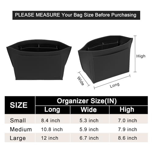 LOUKAYCCI Purse Organizer Insert for Longchamp Le Pliage M Handbag Insert Felt Long Champ Tote Bag Organizer Insert with Cup (Black, Medium) - Image 2