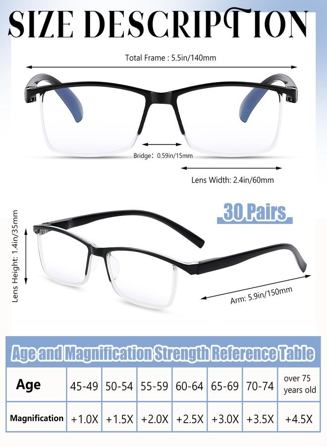 نظارات قراءة كوبكيم 30 قطعة، نظارات نصف إطار، نظارات قراءة تحجب الضوء الأزرق للنساء والرجال، نظارات بمفصلات زنبركية (+250) - Image 2