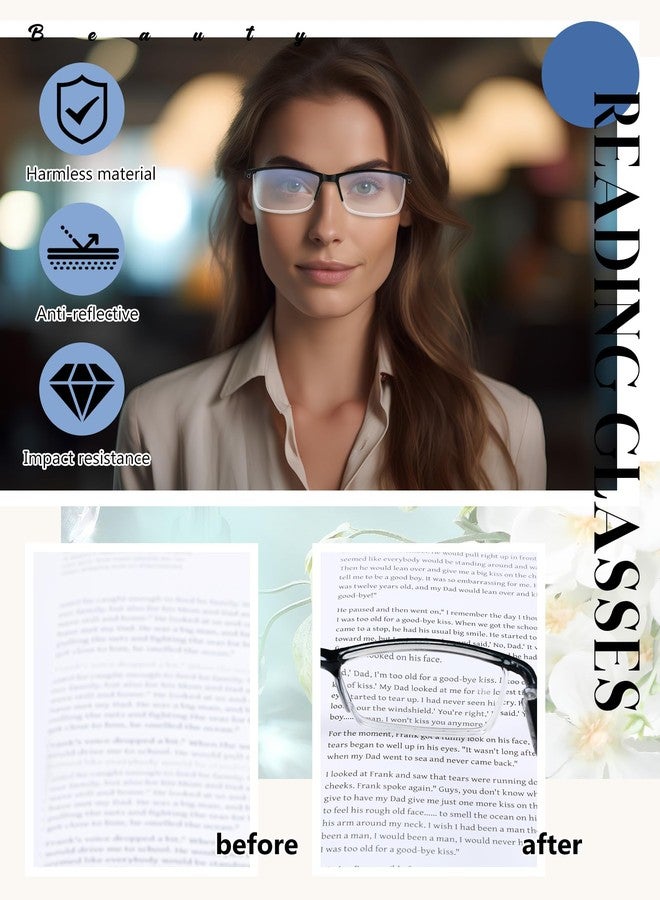 نظارات قراءة كوبكيم 30 قطعة، نظارات نصف إطار، نظارات قراءة تحجب الضوء الأزرق للنساء والرجال، نظارات بمفصلات زنبركية (+250) - Image 5