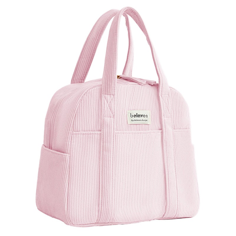 belaven Insulated Lunch Bag for Women, 6-Hour Cold Retention Cooler Tote with Sturdy Handle, 15-Can Spacious Capacity, Leakproof Corduroy Fabric & Aluminum Foil Lining, (Pink) - Image 1