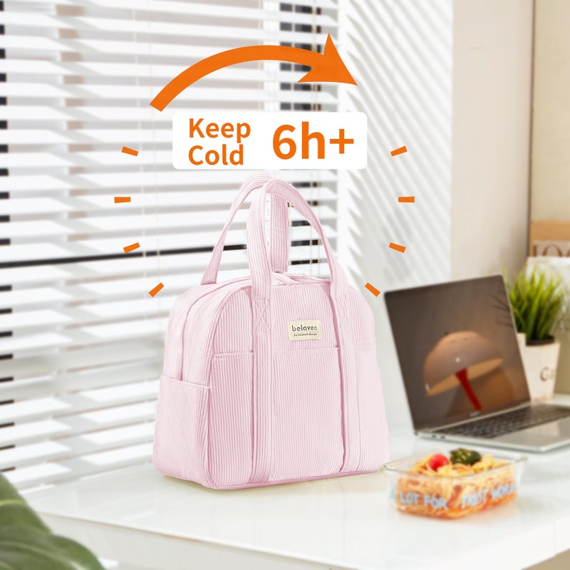 belaven Insulated Lunch Bag for Women, 6-Hour Cold Retention Cooler Tote with Sturdy Handle, 15-Can Spacious Capacity, Leakproof Corduroy Fabric & Aluminum Foil Lining, (Pink) - Image 2