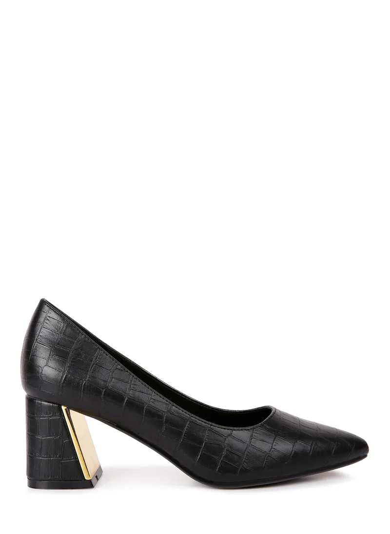 London Rag Black Croc Block Heel Pump Shoes