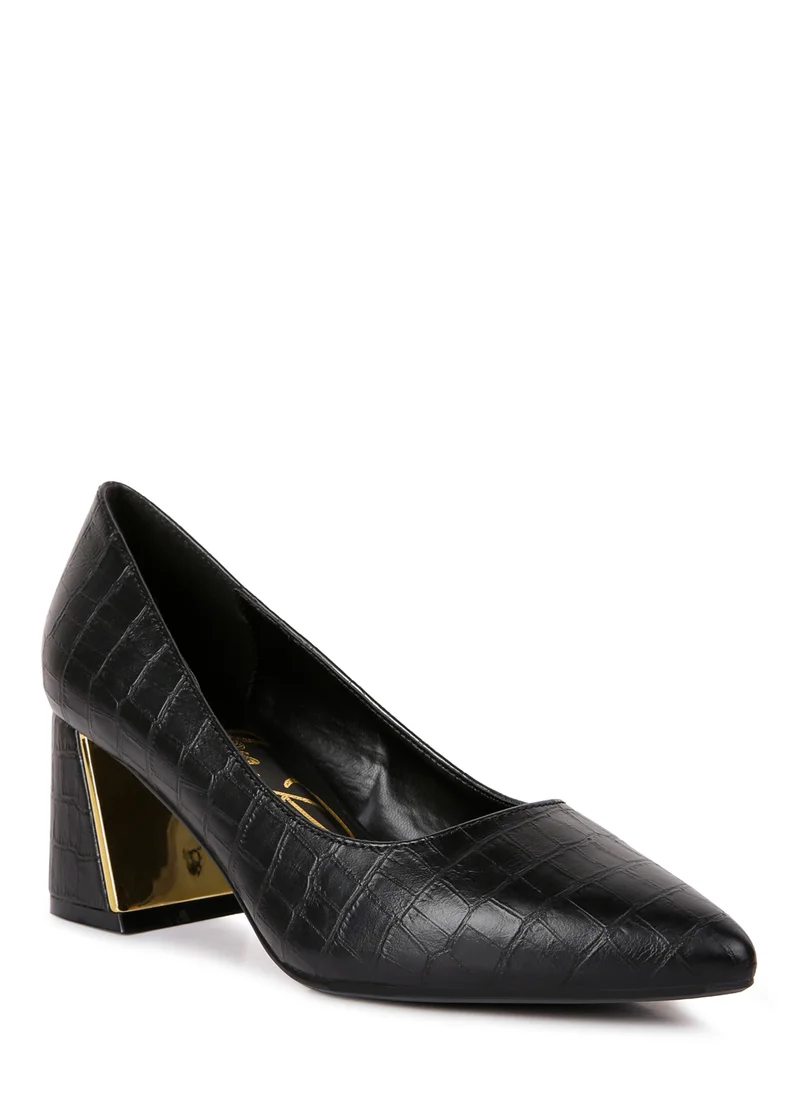 London Rag Black Croc Block Heel Pump Shoes