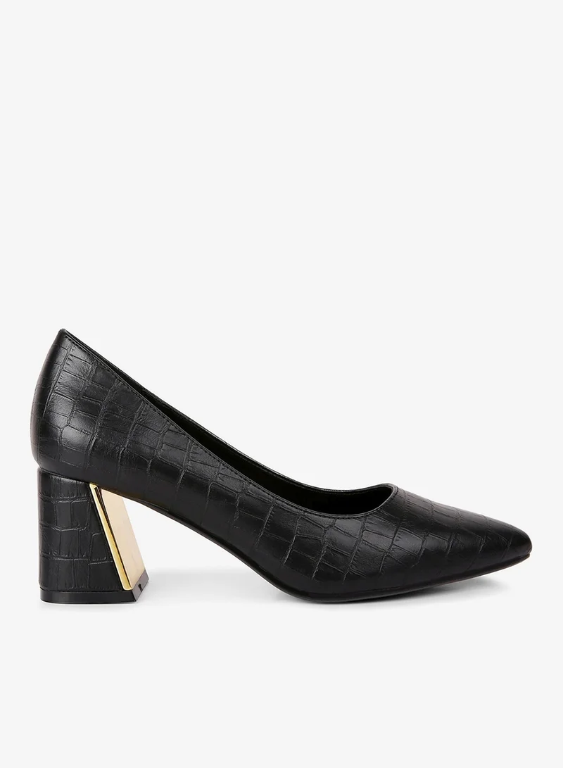 Black Croc Block Heel Pump Shoes