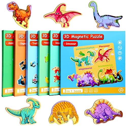 QimuMku Magnetic Puzzles for Kids Ages 13 Travel Toddler Puzzles Ages 24 Year Dinosaur Activities Toy for Boys Girls 35 yo Learning Magnet Gift for Road Trip - Image 1
