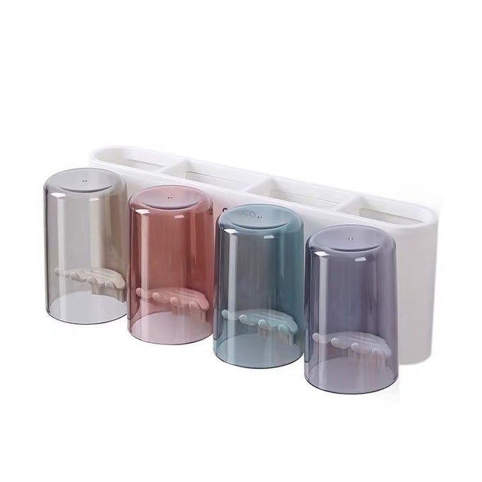 WALL MOUNTED TOOTHBRUSH HOLDERS ADHESIVE TOOTH BRUSH HOLDER MULTIFUNCTION BATHROOM STORAGE RACK WITH 4 CUPS TOOTHBRUSH HOLDER CAN HOLD TOOTHBRUSH DUSTPROOF WATERPROOF ABS MATERIALMULTI