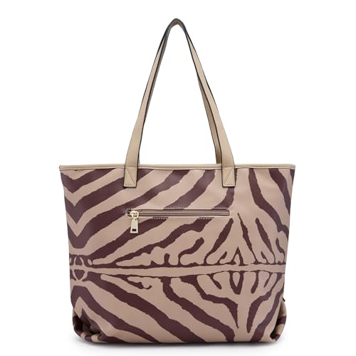 Caprese Zuzu Tote Bag, Large Stylish Handbag for Women | Elegant Shoulder Bag with Abstract Print, Spacious Office Tote, Quick Access Back Zip for Women, Stylish and Functional Design (Beige) - Image 2