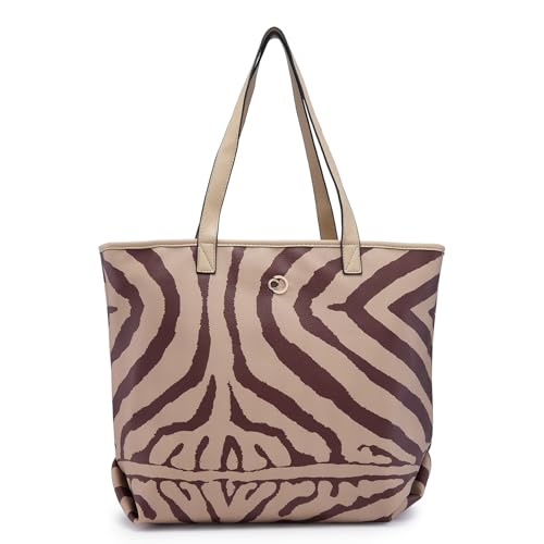 Caprese Zuzu Tote Bag, Large Stylish Handbag for Women | Elegant Shoulder Bag with Abstract Print, Spacious Office Tote, Quick Access Back Zip for Women, Stylish and Functional Design (Beige) - Image 1