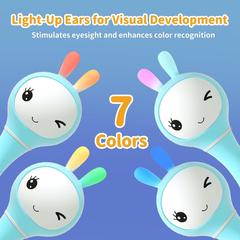 alilo Smarty Baby Toys 0-12 Months Baby Rattle for Music Bedtime Stories Sleep Soother Rechargeable Light Up Toys Soft Ears Baby Teething Toys for 0-2 Years Newborn Infants Gifts for Girls Boys, Blue - Image 5