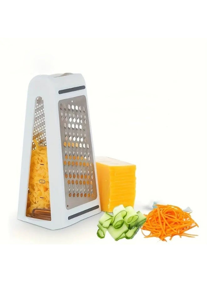 OMEVE Cheese Grater with Garlic Crusher - Box Grater Cheese Shredder - Cheese Grater with Handle - Graters for Kitchen Stainless Steel Food Grater - Garlic Mincer Tool and Vegetable Peeler  - Image 1