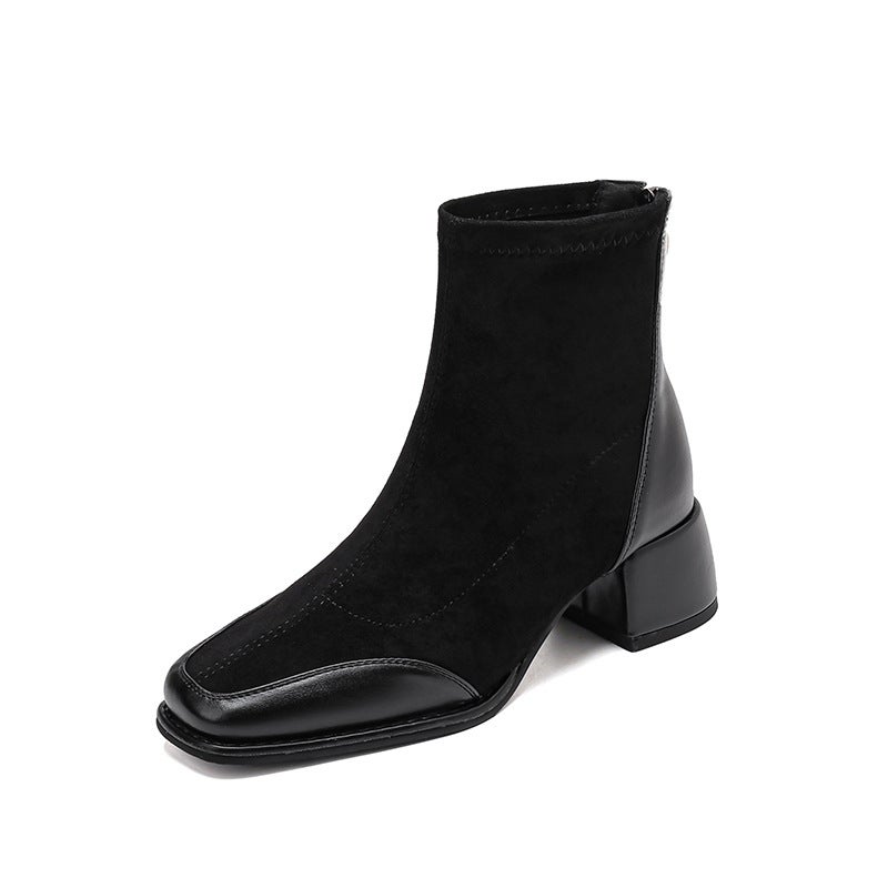 All-Match Low Boots 2024 Casual Mid-Heel 33-43 British Style Square Head Stitching Ankle Boots For Women - Image 1