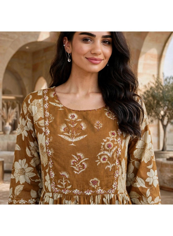 IKKXA Vintage Floral Flared Midi Jalabiya IK34Yellow - Image 2