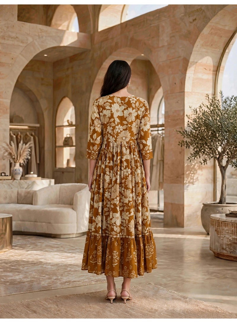 IKKXA Vintage Floral Flared Midi Jalabiya IK34Yellow - Image 5
