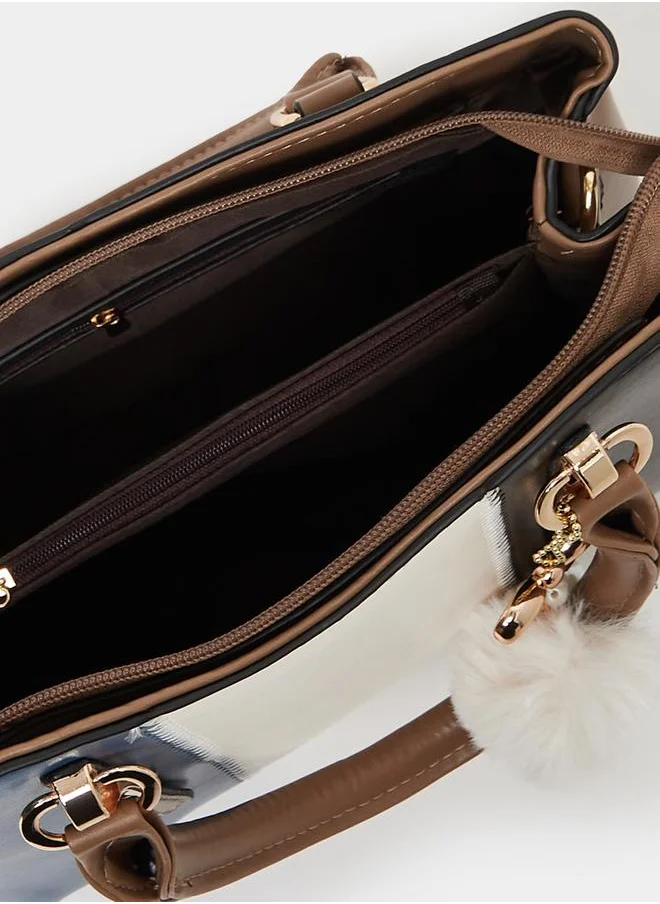 Styli Drop Chain Color Block Handbag with Top Handle