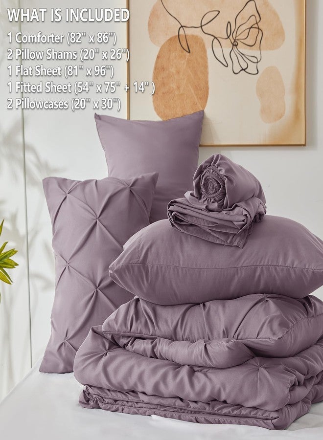CozyLux طقم لحاف كوزي لوكس كامل الحجم، لون رمادي بنفسجي، 7 قطع، طقم سرير متكامل، لحاف بنفسجي كامل الحجم، طقم مفروشات بثنيات أنيقة، يتضمن لحافًا مناسبًا لجميع الفصول، ملاءات، أغطية وسائد، وأغطية أغطية وسائد مزخرفة. - Image 5
