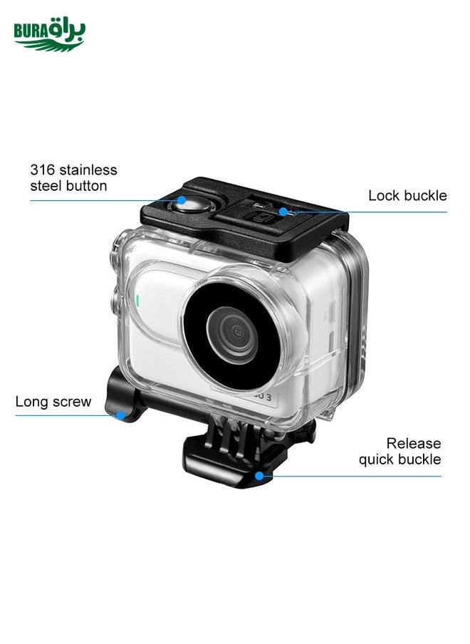 BURAQ For Insta360 GO 3  / GO 3SPULUZ 60m Underwater Waterproof Housing Case with Base Adapter & Screw (Transparent)  - Image 4