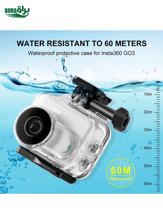 BURAQ For Insta360 GO 3  / GO 3SPULUZ 60m Underwater Waterproof Housing Case with Base Adapter & Screw (Transparent)  - Image 5