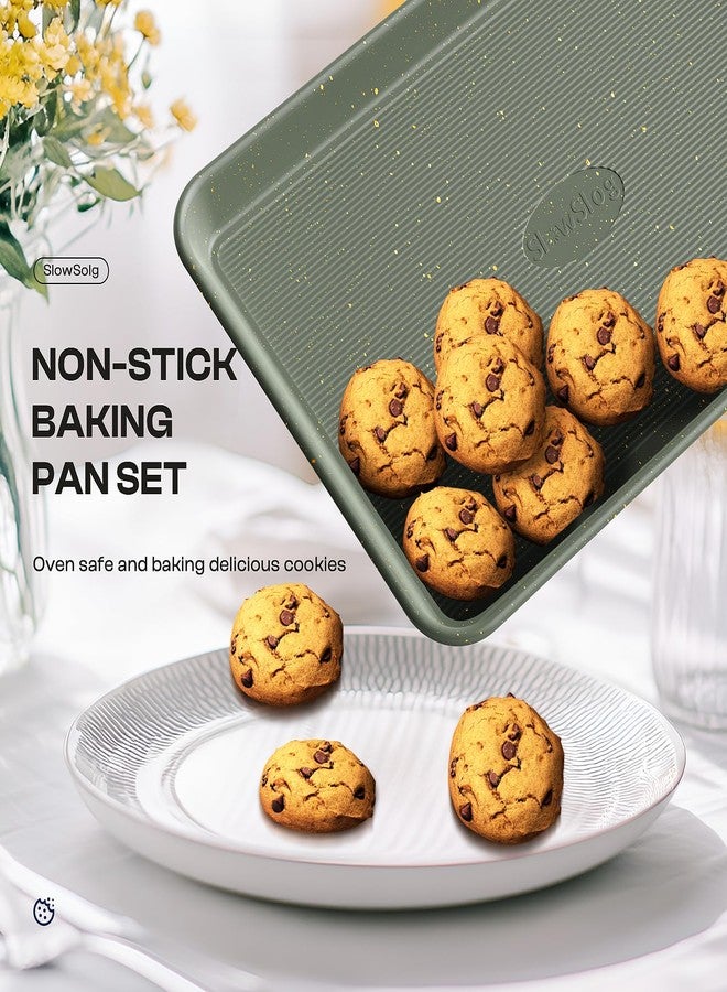 Slow Slog 12-Piece Nonstick Baking Set, Non-Toxic Bakeware Sets with Baking Sheet, Cake Pan, Square Pan, Loaf Pan, Roasting Pan, Muffin Pan, Cookie Sheet, Cooling Rack & Kitchen Utensilss - Ceramic Coated Green - Image 4