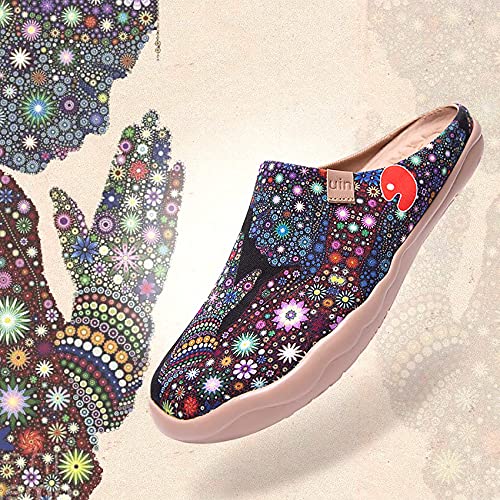 UIN Women's Slipper Fashion Canvas Comfort Travel Art Painted Shoes Wide Toe Casual Household Slip On Mules Pray for Goodness (7.5) - Image 2