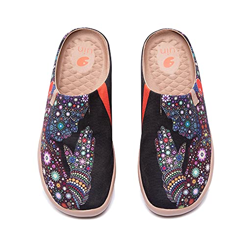 UIN Women's Slipper Fashion Canvas Comfort Travel Art Painted Shoes Wide Toe Casual Household Slip On Mules Pray for Goodness (7.5) - Image 3