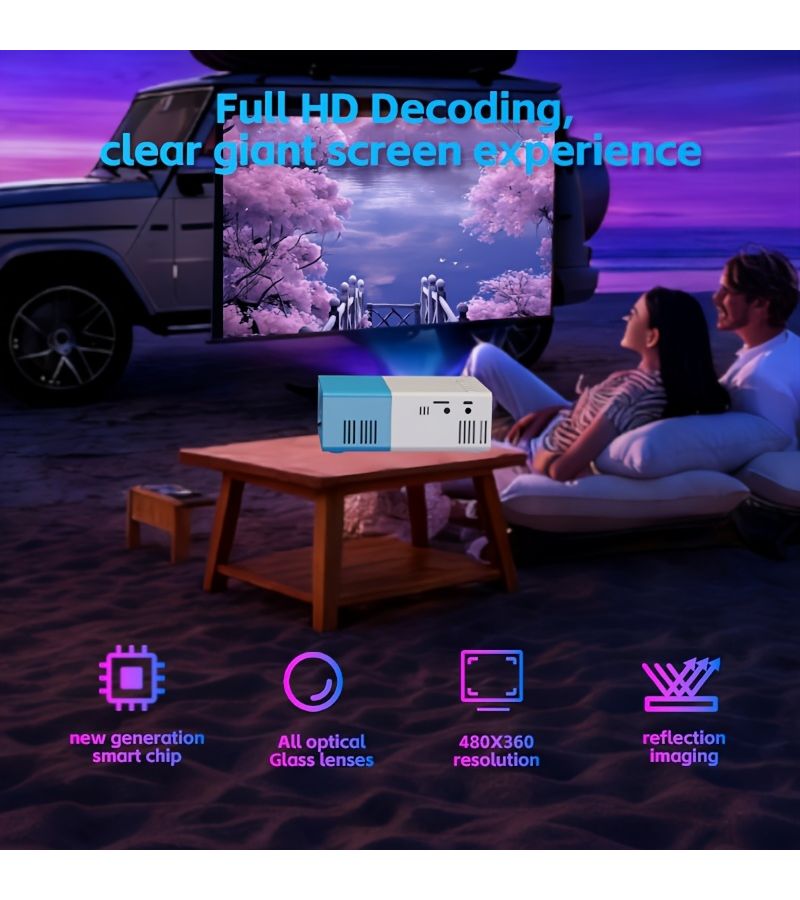BLue And White 1080P Mini LED Projector Portable Cute Design Home Theater Movie Screen Mirroring Compatible With Phones Tablets USB AV SD Card US Plug - Image 4