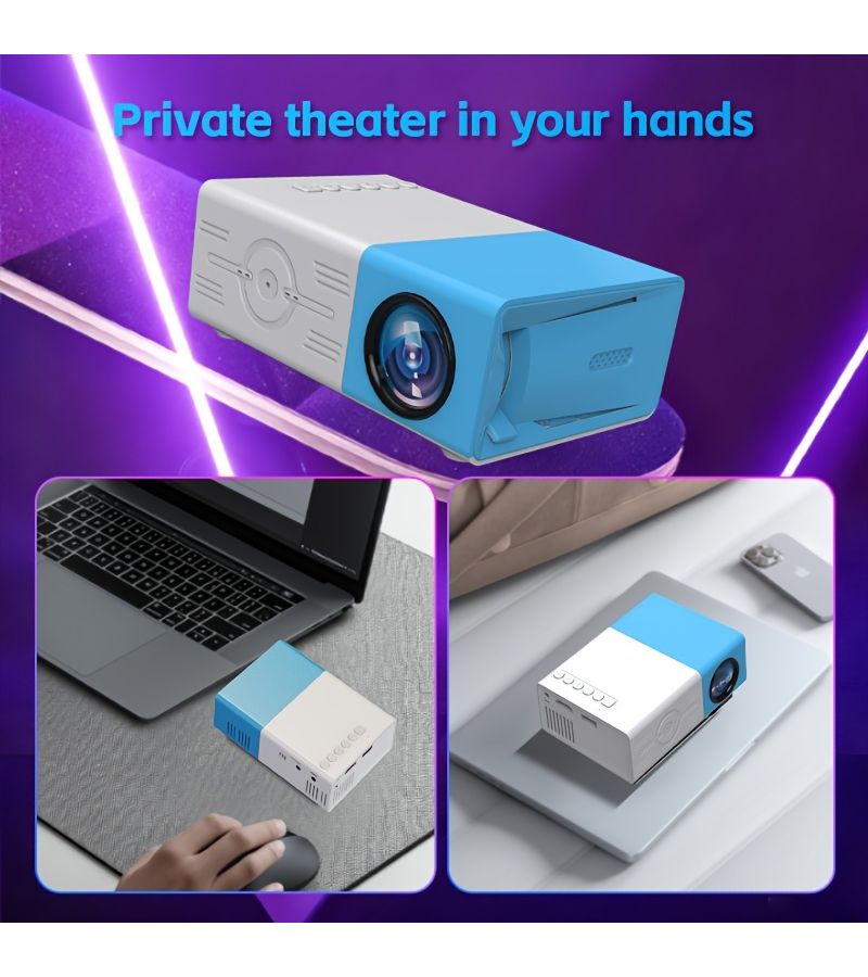 BLue And White 1080P Mini LED Projector Portable Cute Design Home Theater Movie Screen Mirroring Compatible With Phones Tablets USB AV SD Card US Plug - Image 5