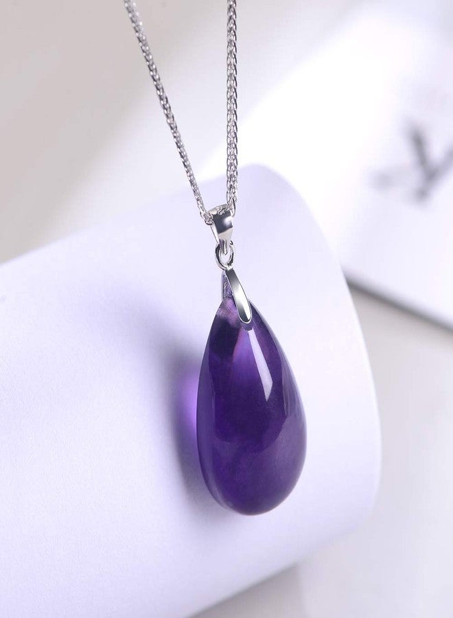 iSTONE 925 Sterling Silver Natural Crytral for Womens Pendant Necklace, Gemstone Birthstone with 17.8" Silver Chain Ladies, 17.8'', Gemstone, Amethyst Labradorite - Image 2