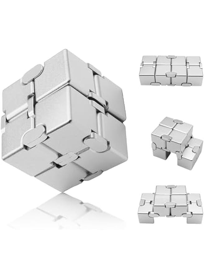 Silver Metal Infinity Cube - Anxiety Fidget Toy for Kids, Teens, and Adults with Cool Design  - Image 1