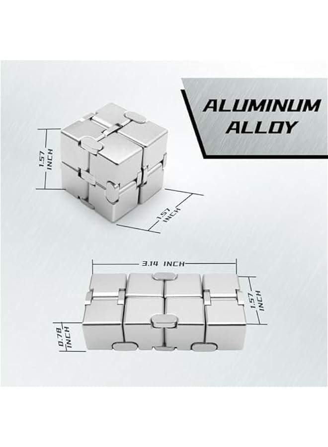 Silver Metal Infinity Cube - Anxiety Fidget Toy for Kids, Teens, and Adults with Cool Design  - Image 2