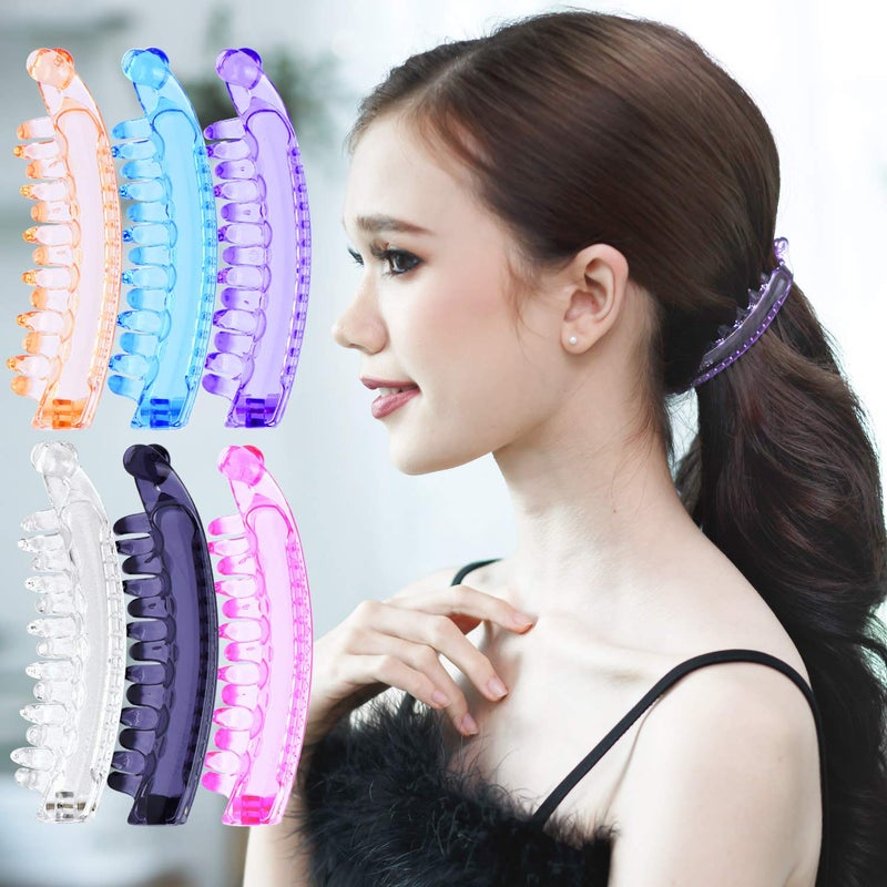 RC ROCHE ORNAMENT RC ROCHE 6 Pcs Large Banana Hair Clips Claws for Women Thick Curly Ponytail Holder Maker Big Comb No Crease Strong Hold Styling Clasp Medium Transparent Multicolor
