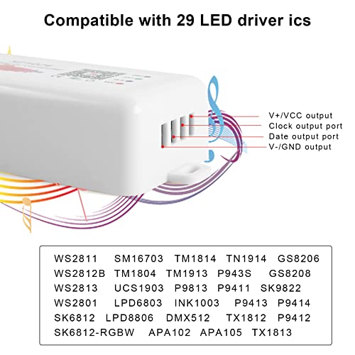 RGBZONE Bluetooth LED Controller, DC 5-24V SP107E LED Light Strip Controller, Support Music Sync, IC Chip for WS2812b WS2811 LED Strip, Matrix Panel, Module - Image 4