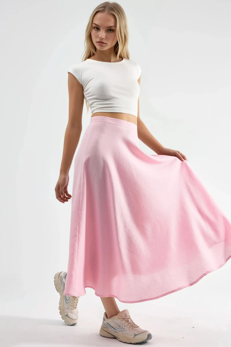 بوسيم BUSEM High Waist Textured A-Line Maxi Skirt