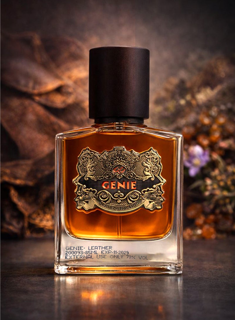 Genie Collection Leather Perfume for Men and Women The Genie Collection Leather No. 0093 85ml | Luxury Unisex Perfume with Fresh Spicy, Leather, Woody and Animalic Notes | Best Unisex Leather Perfume with A Free 5ml Travel Bottle - Image 2