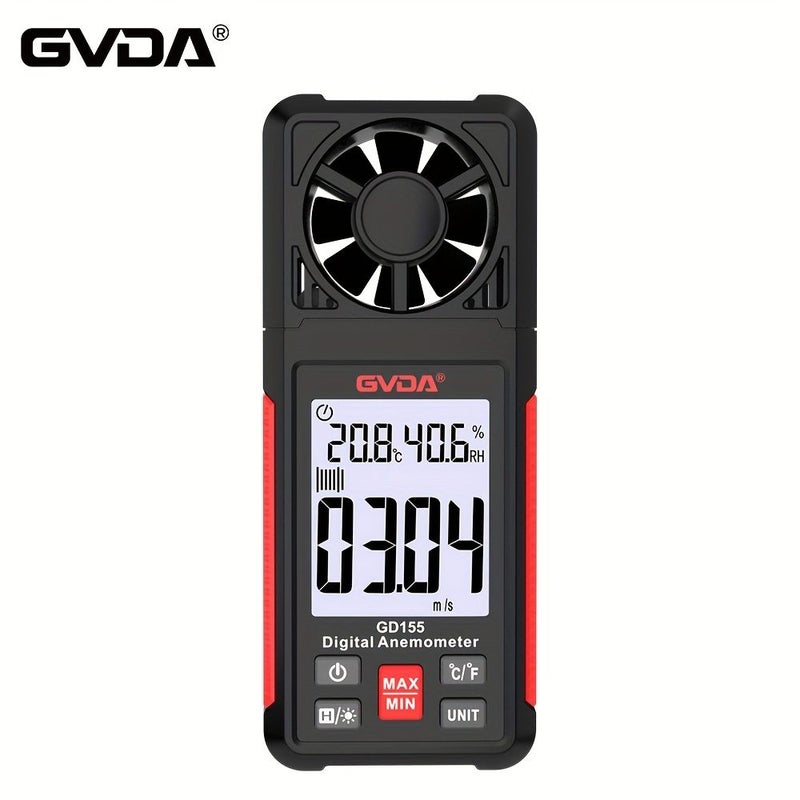 مقياس شدة الرياح الرقمي GD155 المحمول مع شاشة LCD مضيئة لقياس سرعة الرياح ودرجة الحرارة ودرجة البرودة الناتجة عن الرياح - Image 1